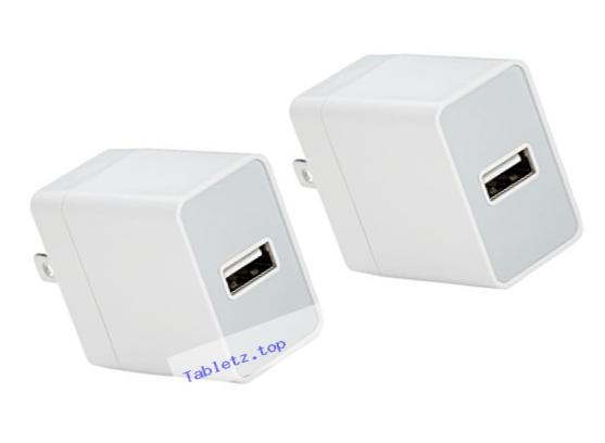 AmazonBasics One-Port USB Wall Charger (2.4 Amp) Compatible With iPhone and Samsung Phones - White (2-Pack)
