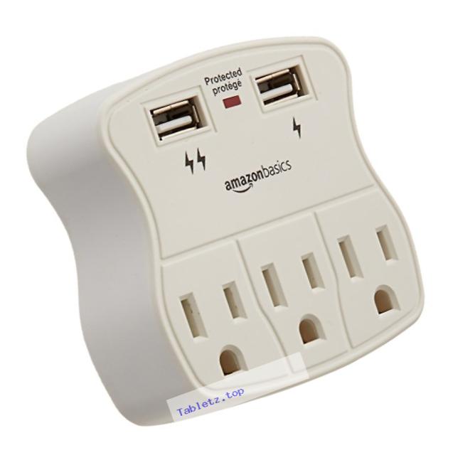 AmazonBasics 3-Outlet Surge Protector with 2 USB Ports