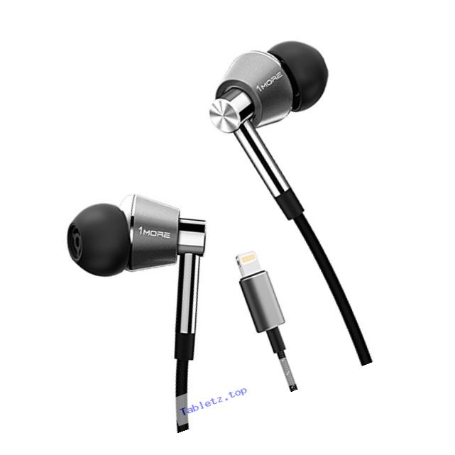 1MORE Triple Driver Lightning In-Ear Headphones (Earphones/Earbuds), MFi Certified Approved for Apple iOS (iPhone 7, iPad, iPod) with Compatible Microphone and Remote (Titanium Lightning)