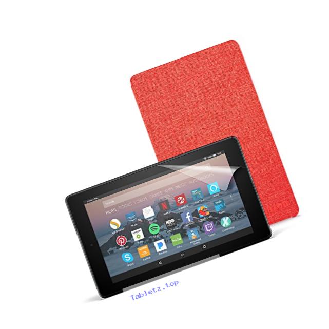 All-New Fire 7 Essentials Bundle with Fire 7 Tablet (8 GB, Black), Amazon Cover (Punch Red) and Screen Protector (Clear)