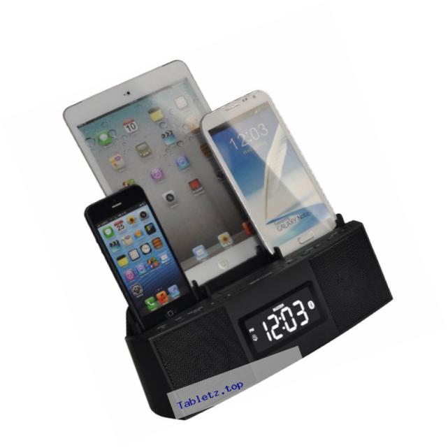 3 Port Smart Phone Charger with Speaker Phone (Bluetooth), Alarm, Clock, FM Radio - Retail Packaging