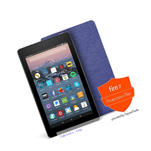 All-New Fire 7 Protection Bundle with Fire 7 Tablet (8 GB, Black), Amazon Cover (Cobalt Purple) and Protection Plan (1-Year)