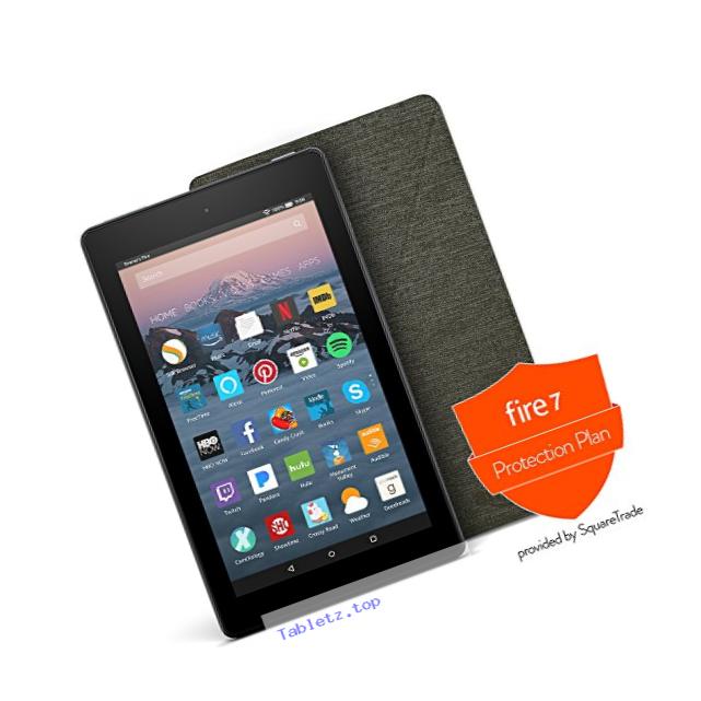 All-New Fire 7 Protection Bundle with Fire 7 Tablet (8 GB, Black), Amazon Cover (Charcoal Black) and Protection Plan (1-Year)