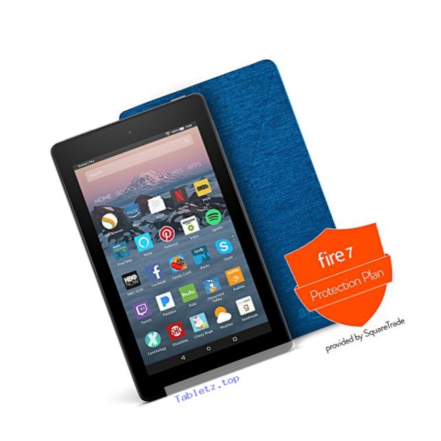 All-New Fire 7 Protection Bundle with Fire 7 Tablet (8 GB, Black), Amazon Cover (Marine Blue) and Protection Plan (2-Year)