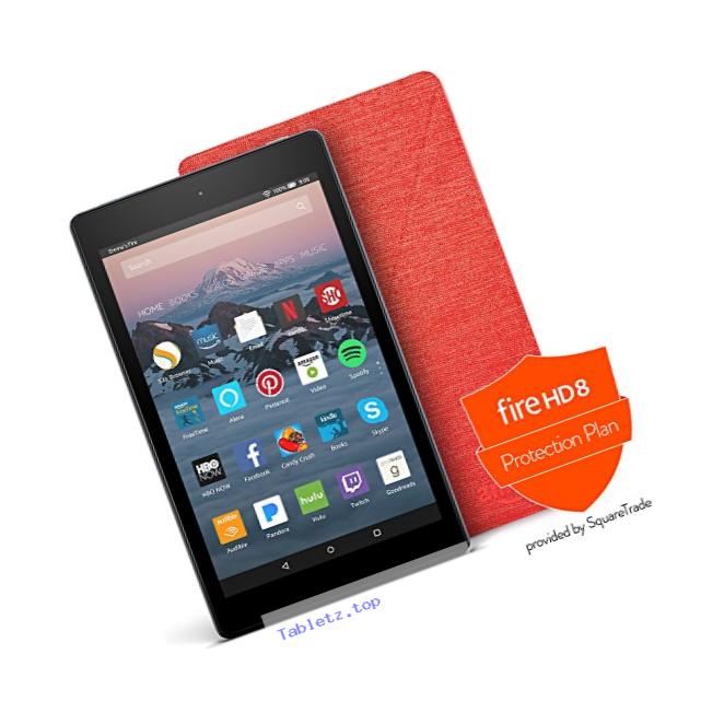 All-New Fire HD 8 Protection Bundle with Fire HD 8 Tablet (32 GB, Black), Amazon Cover (Punch Red) and Protection Plan (2-Year)